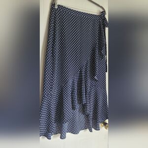 Max Studio Asymmetrical Navy and White Polka Dot Dress